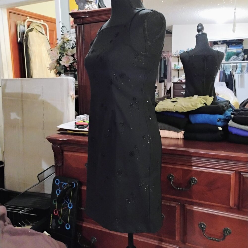 Black Spaghetti Strap Mini Skirt with Floral Stitching - Picture 2 of 7